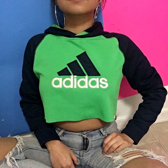 adidas Tops - ADIDAS Green Cropped Sweatshirt Hoodie